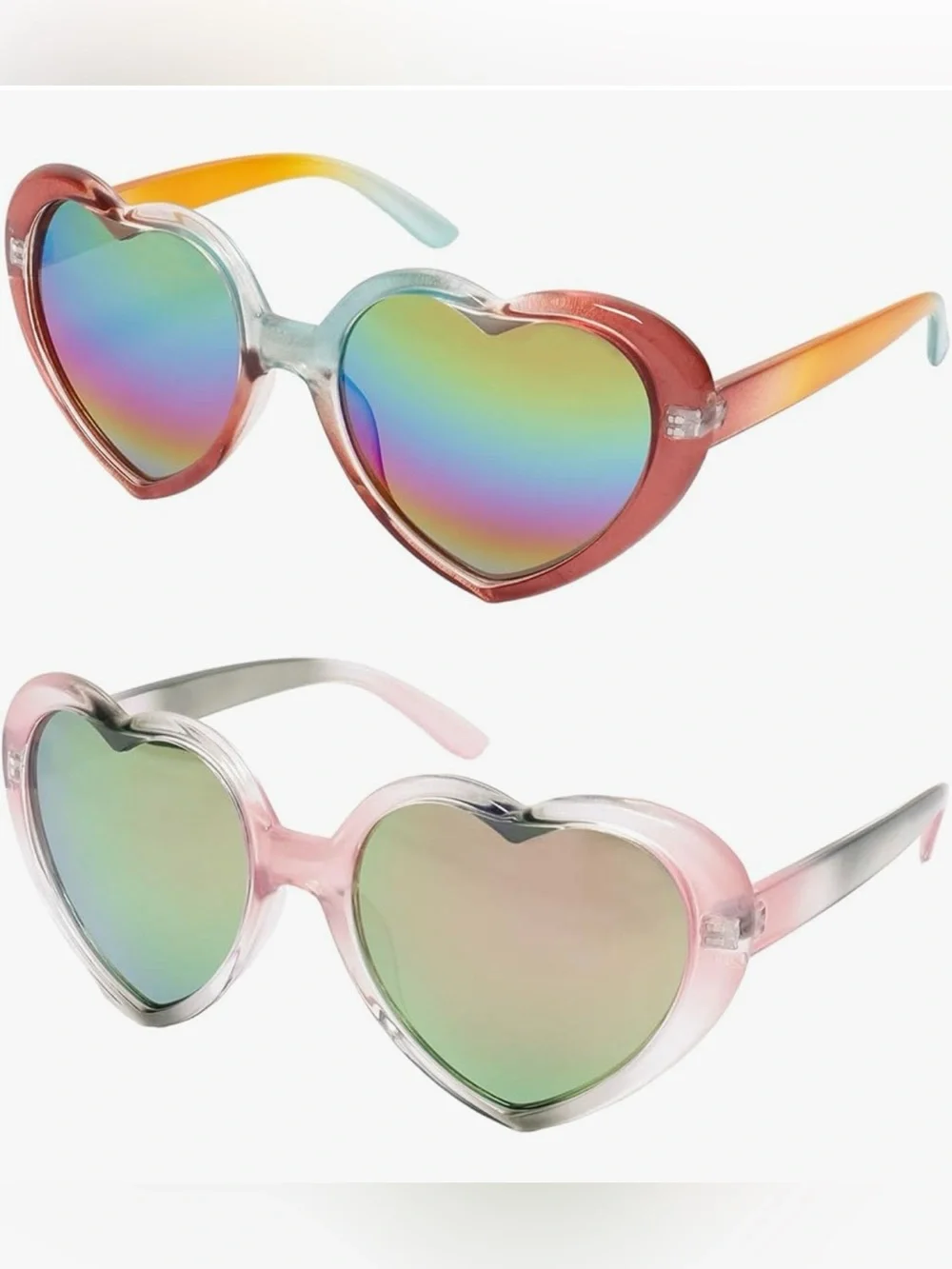 2pcs Heart Shaped Sunglasses for Women Rainbow Mirror Lens